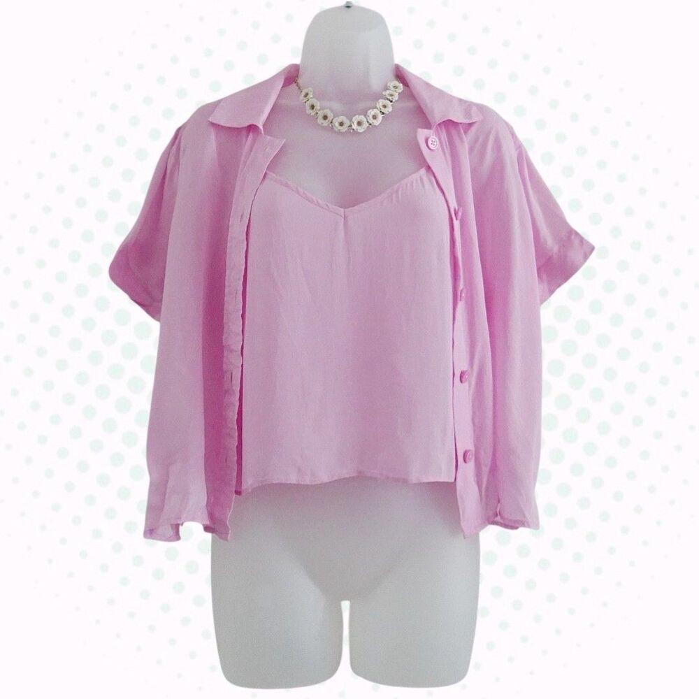 J.Crew Light Bubblegum Pink 2-PC Button Down Blouse & Tank Top 2PC Set Size 4